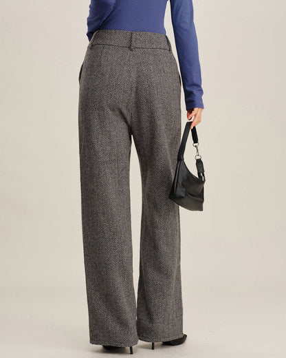 Pantalones Rectos de Tweed Gris