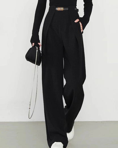 Pantalones Rectos Negros de Cintura Natural