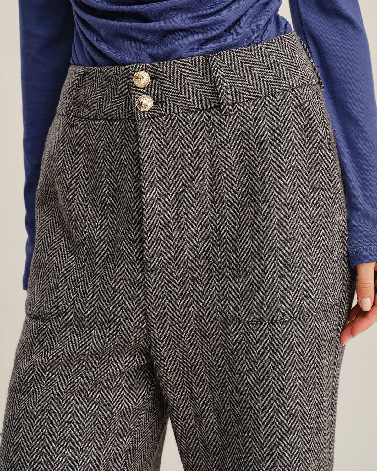 Pantalones Rectos de Tweed Gris