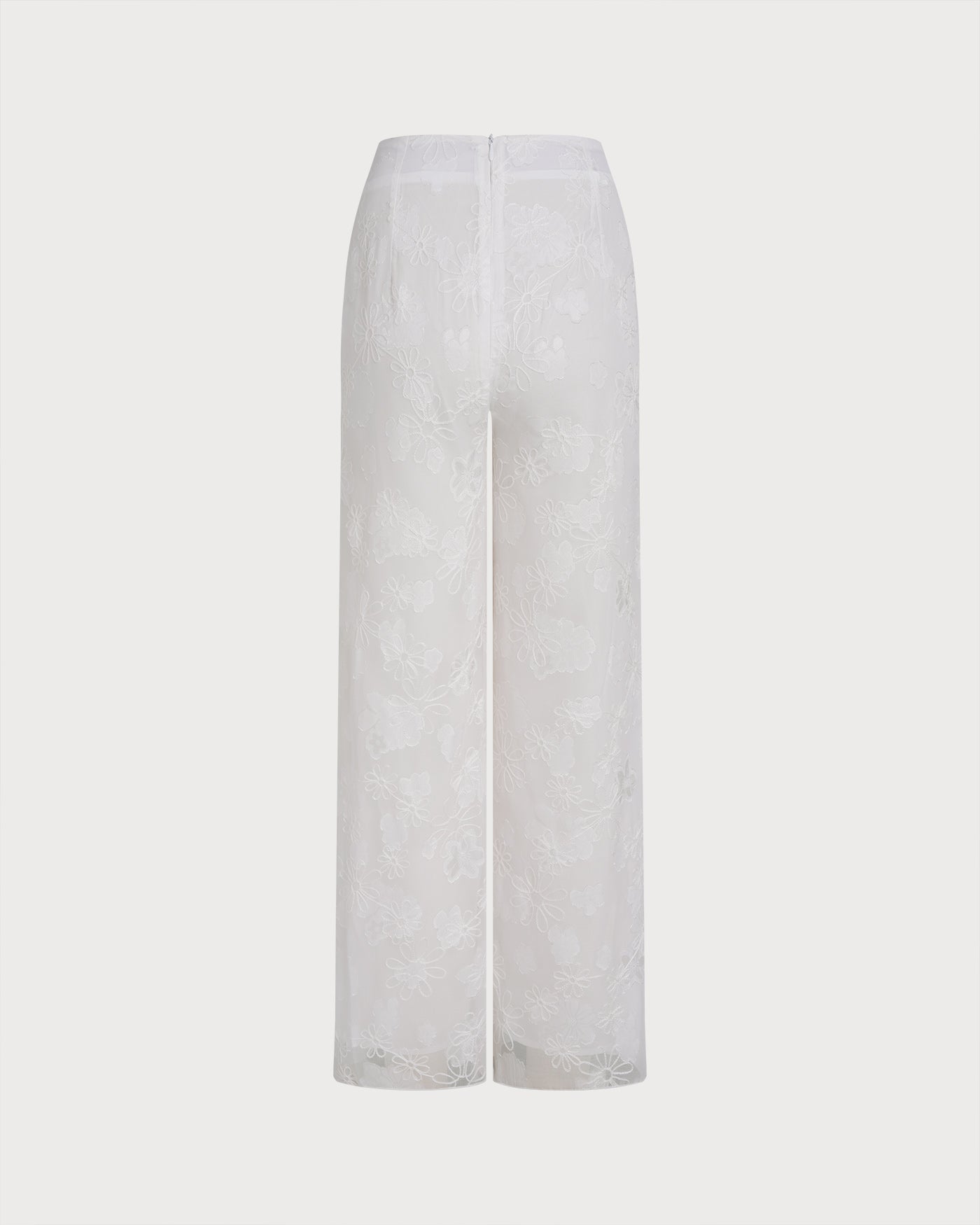 Pantalones Elásticos Texturizados Blancos con Cintura Alta