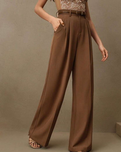 Pantalones Rectos de Cintura Natural Caramelo