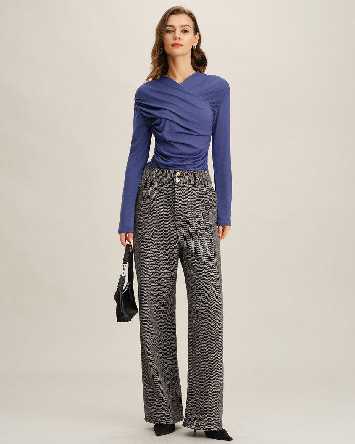 Pantalones Rectos de Tweed Gris