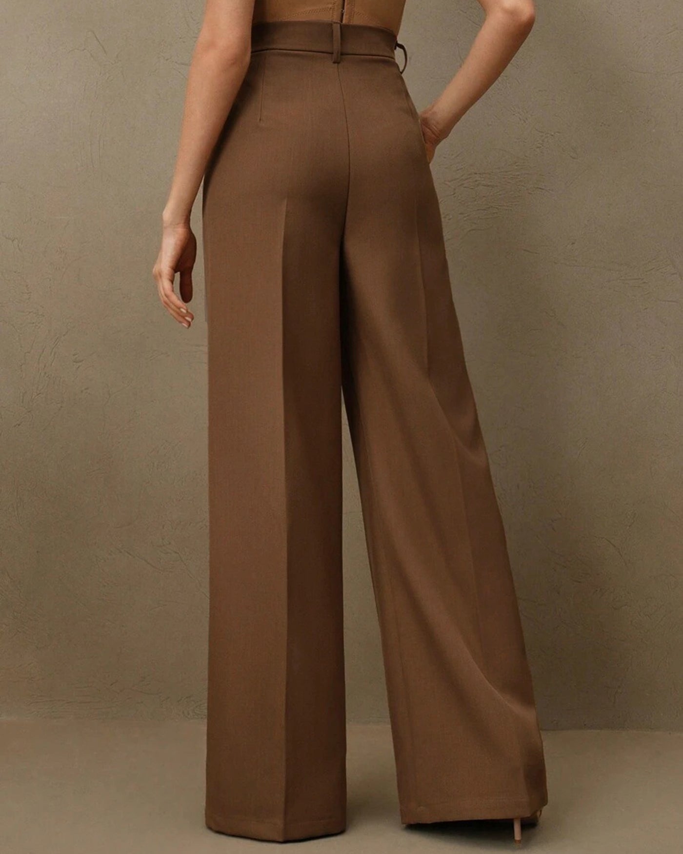 Pantalones Rectos de Cintura Natural Caramelo