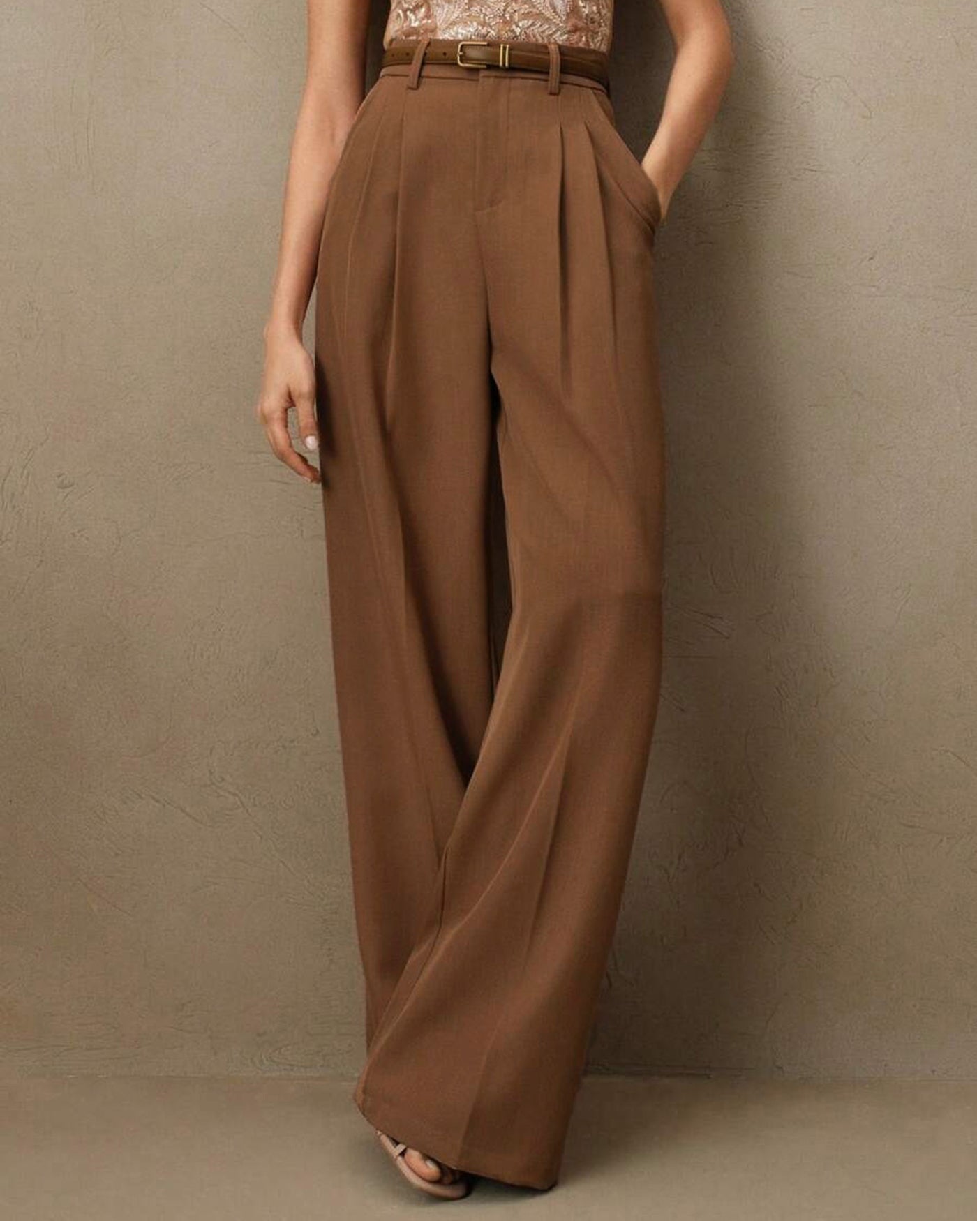 Pantalones Rectos de Cintura Natural Caramelo