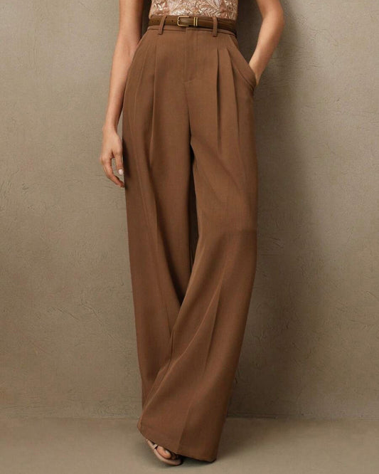 Pantalones Rectos de Cintura Natural Caramelo