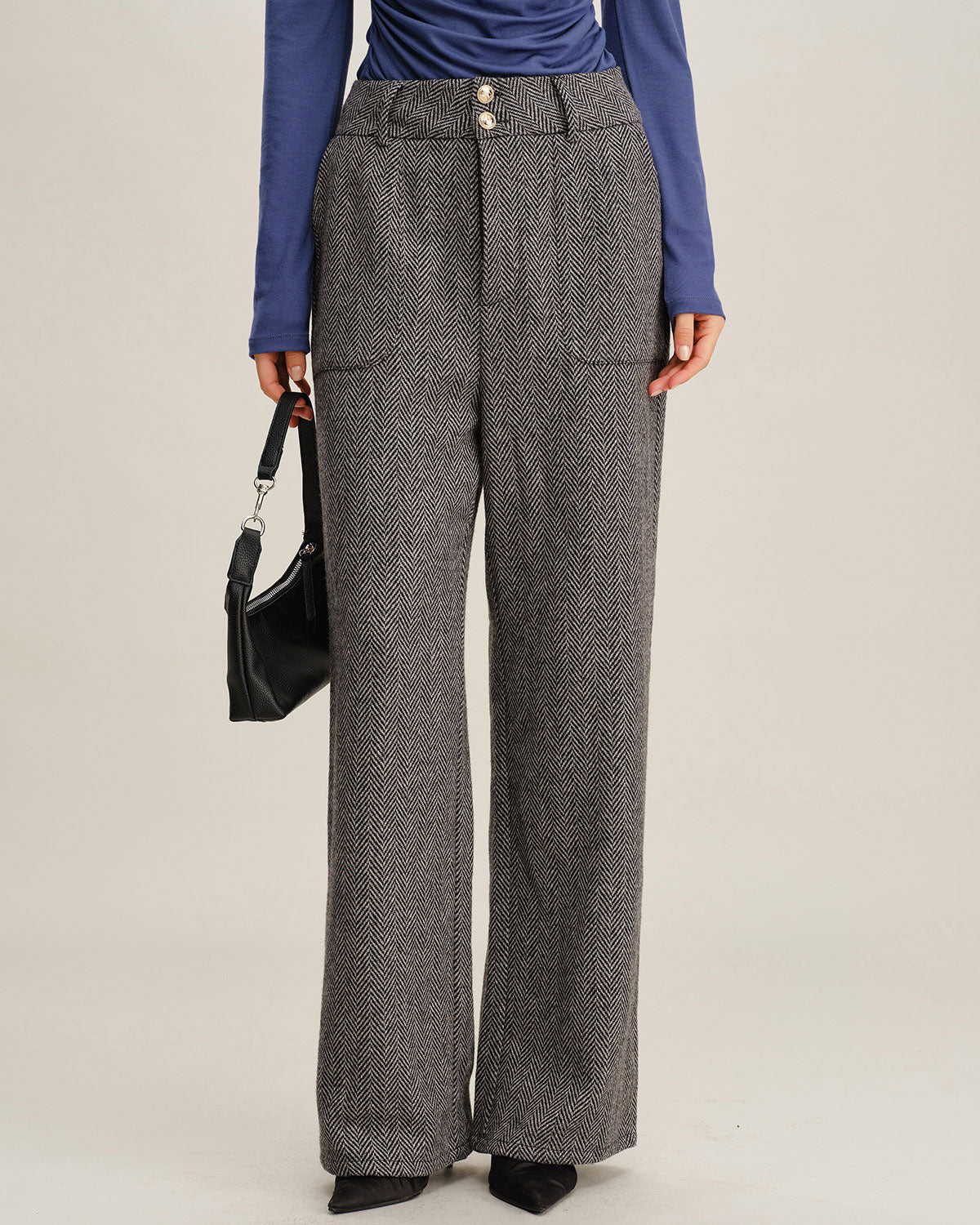 Pantalones Rectos de Tweed Gris