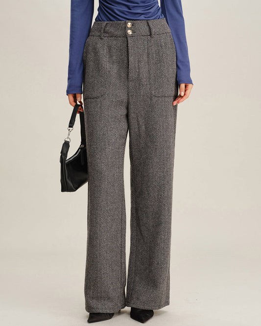 Pantalones Rectos de Tweed Gris