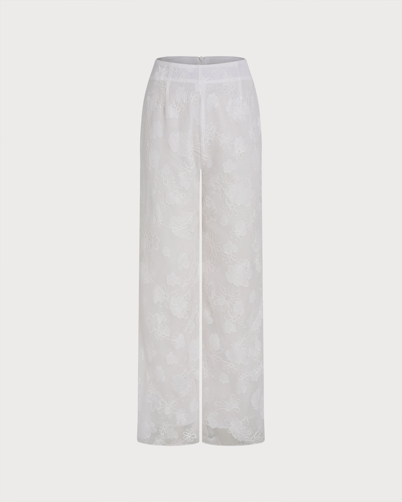 Pantalones Elásticos Texturizados Blancos con Cintura Alta