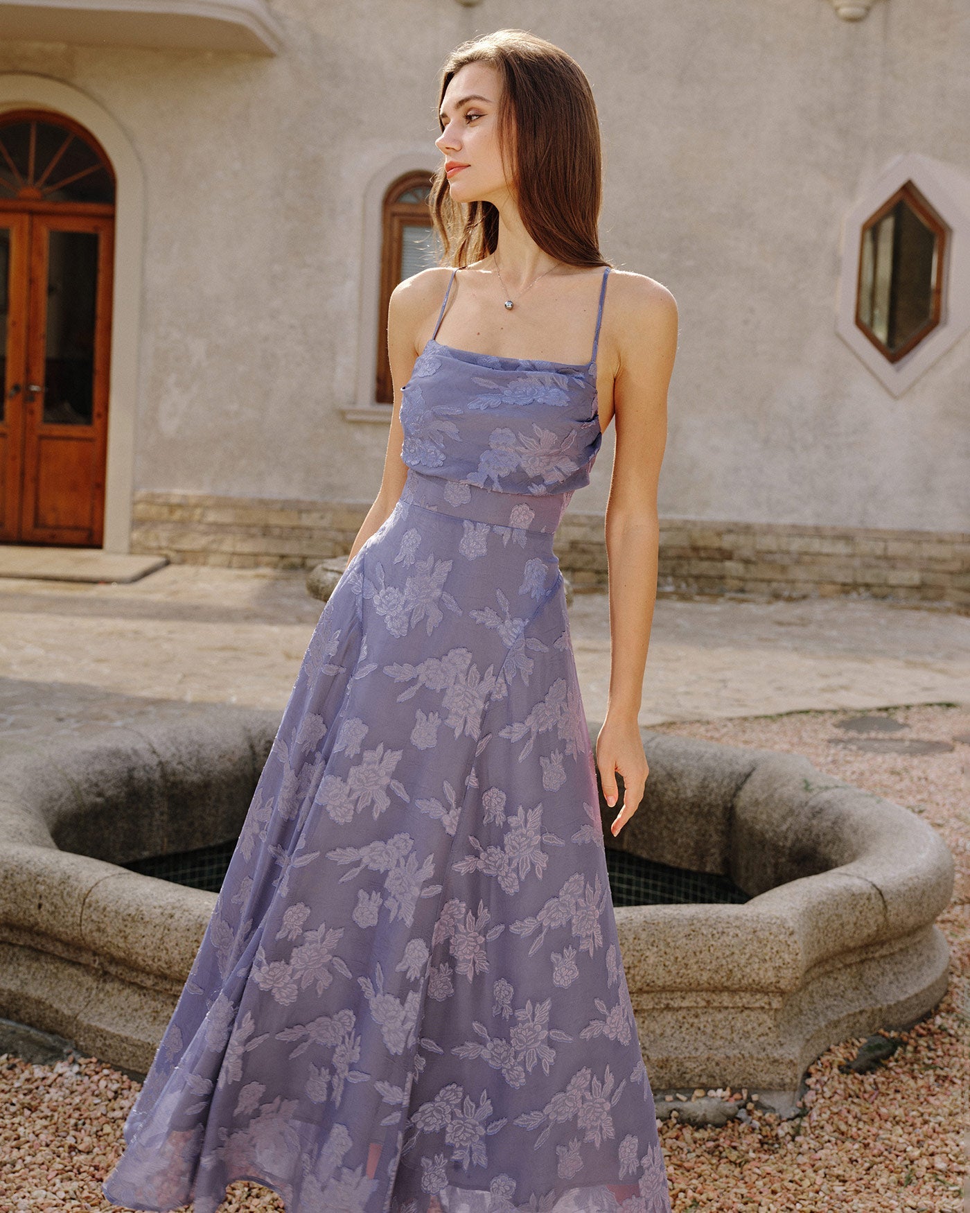 Vestido Maxi de Jacquard Azul