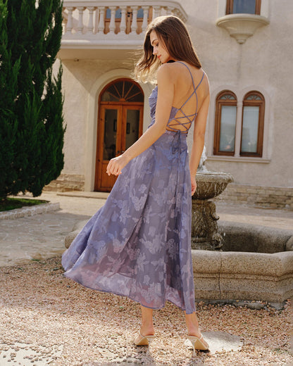 Vestido Maxi de Jacquard Azul