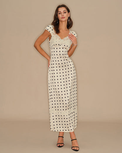 Vestido Maxi de Encaje con Lunares de Albaricoque