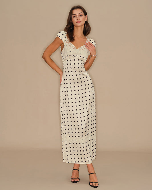 Vestido Maxi de Encaje con Lunares de Albaricoque