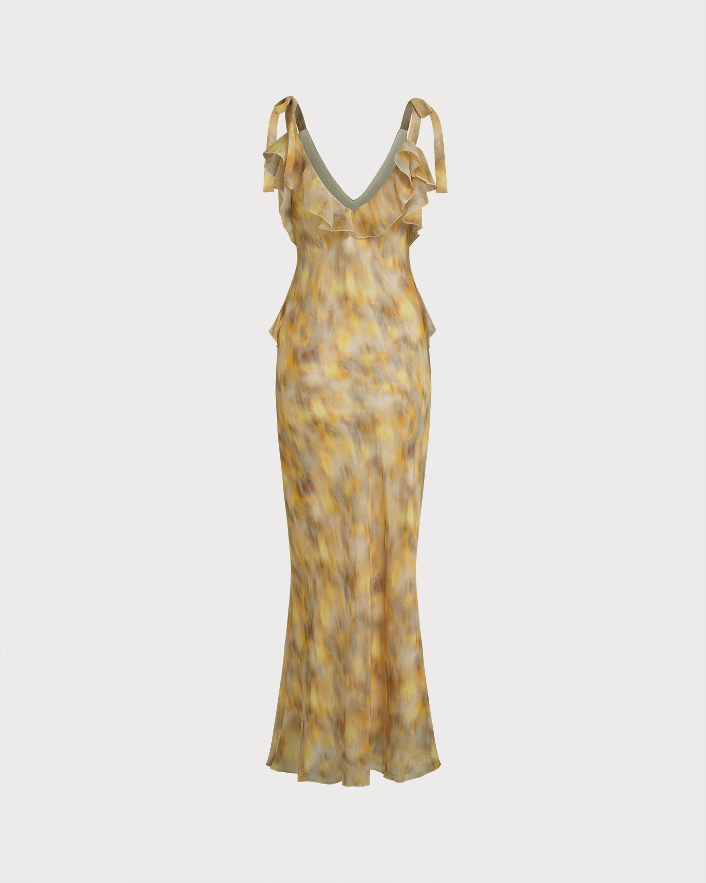 Vestido Maxi Deslizante con Volantes Amarillo