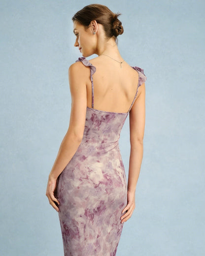 Vestido Maxi Sin Mangas A-Line con Volantes Morado