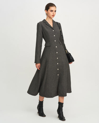 Vestido Maxi A-Line Botones Gris