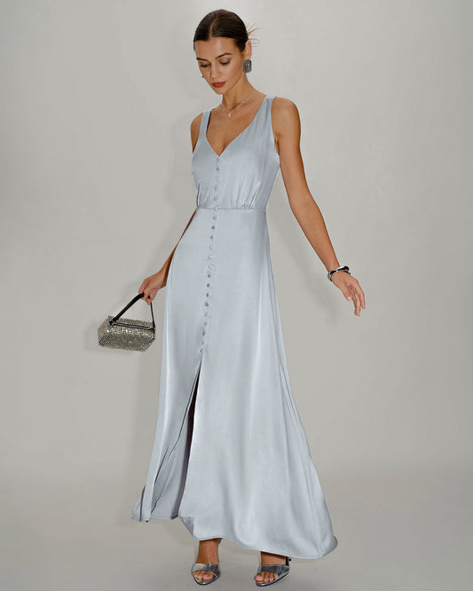 Vestido Maxi Sin Mangas A-Line Gris