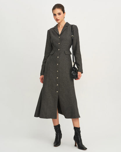 Vestido Maxi A-Line Botones Gris