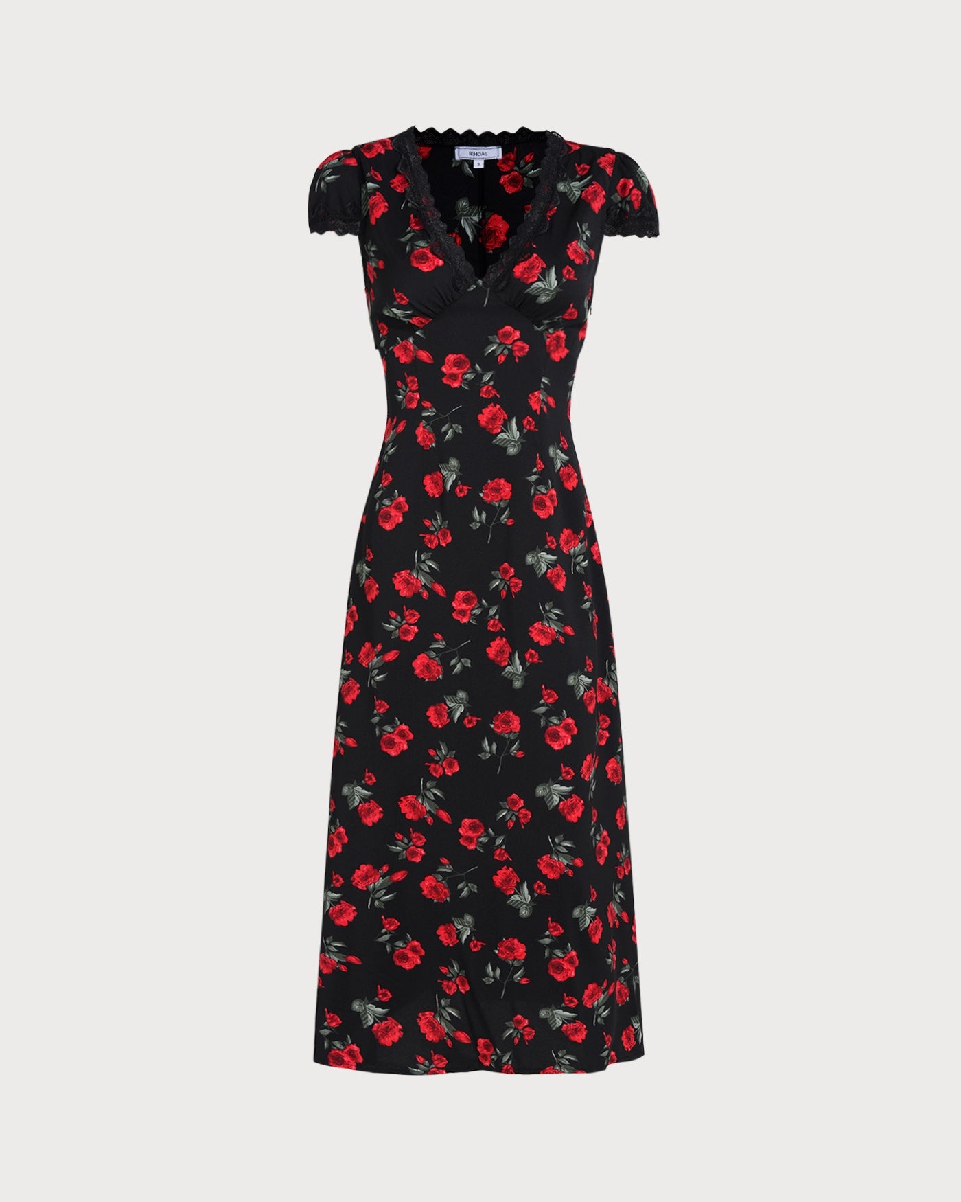 Vestido Maxi Negro Floral con Escote en V