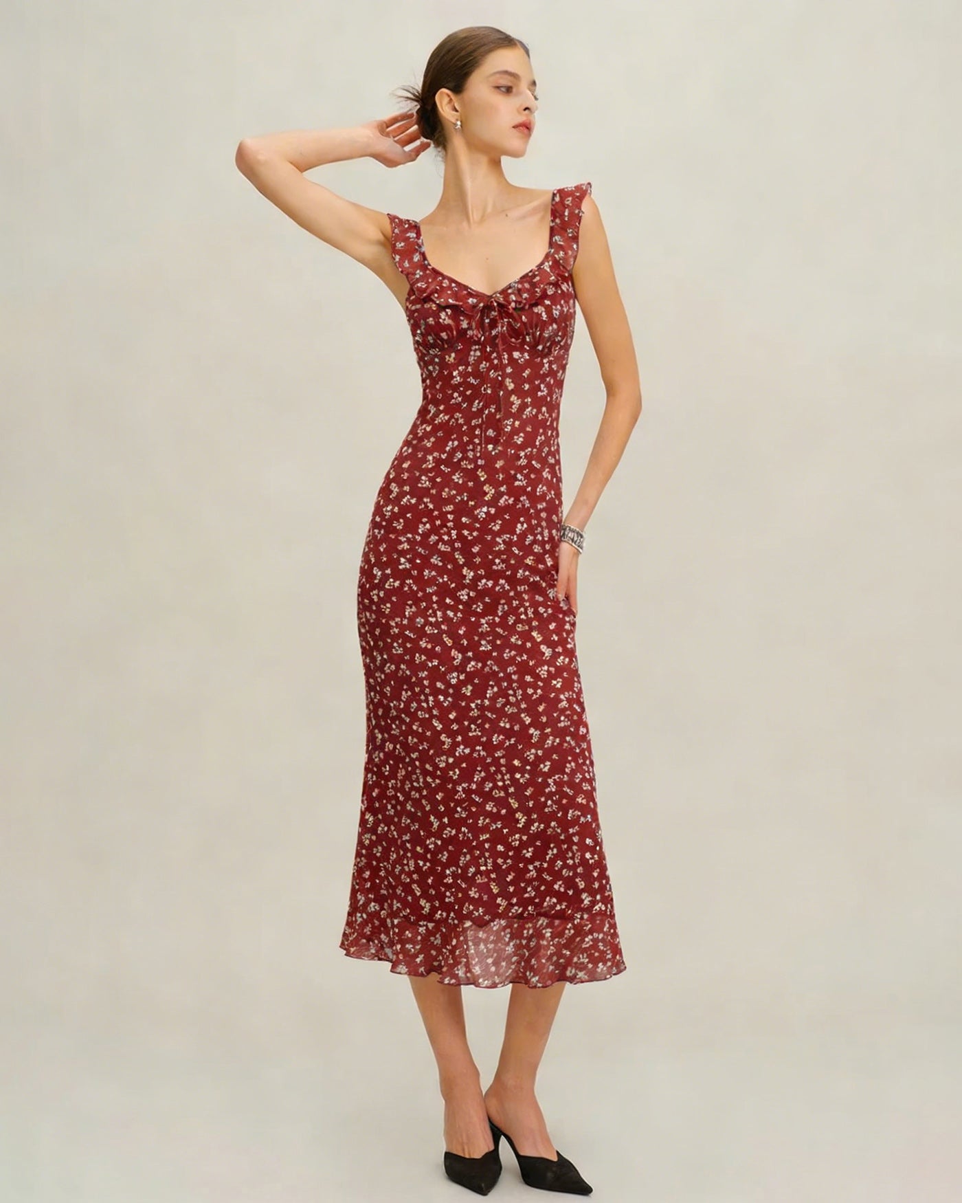 Vestido Maxi Deslizable Rojo Floral