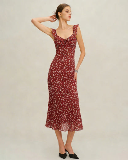 Vestido Maxi Deslizable Rojo Floral