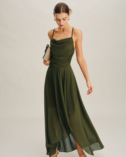 Vestido Maxi Slip A-Line de Chifón Verde