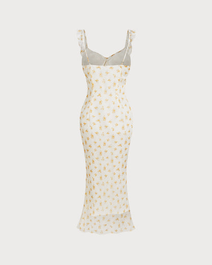Vestido Maxi Sin Mangas con Volantes de Flor de Albaricoque