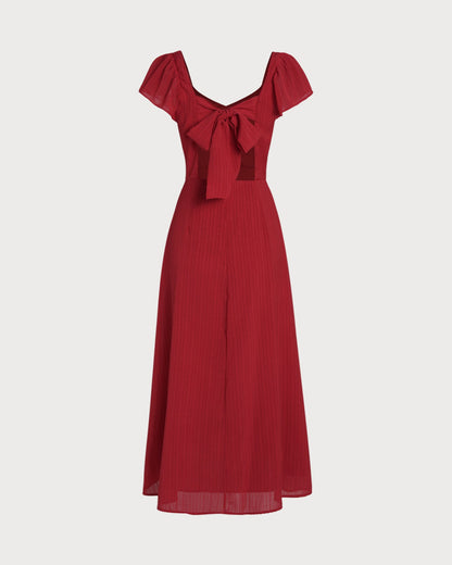 Vestido Maxi Jacquard de Cuello Corazón Rojo