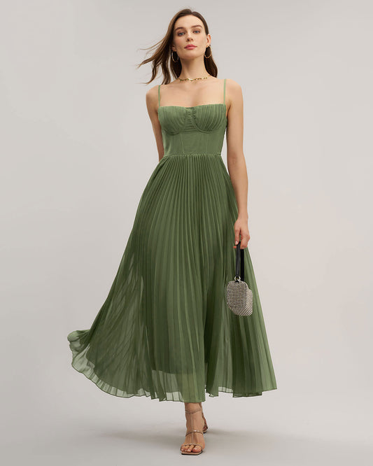 Vestido Maxi Flowy con Escote Corazón en Verde