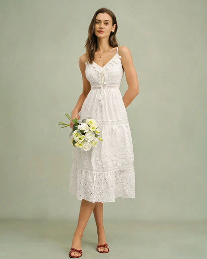 Vestido Maxi Slip Fruncido Blanco