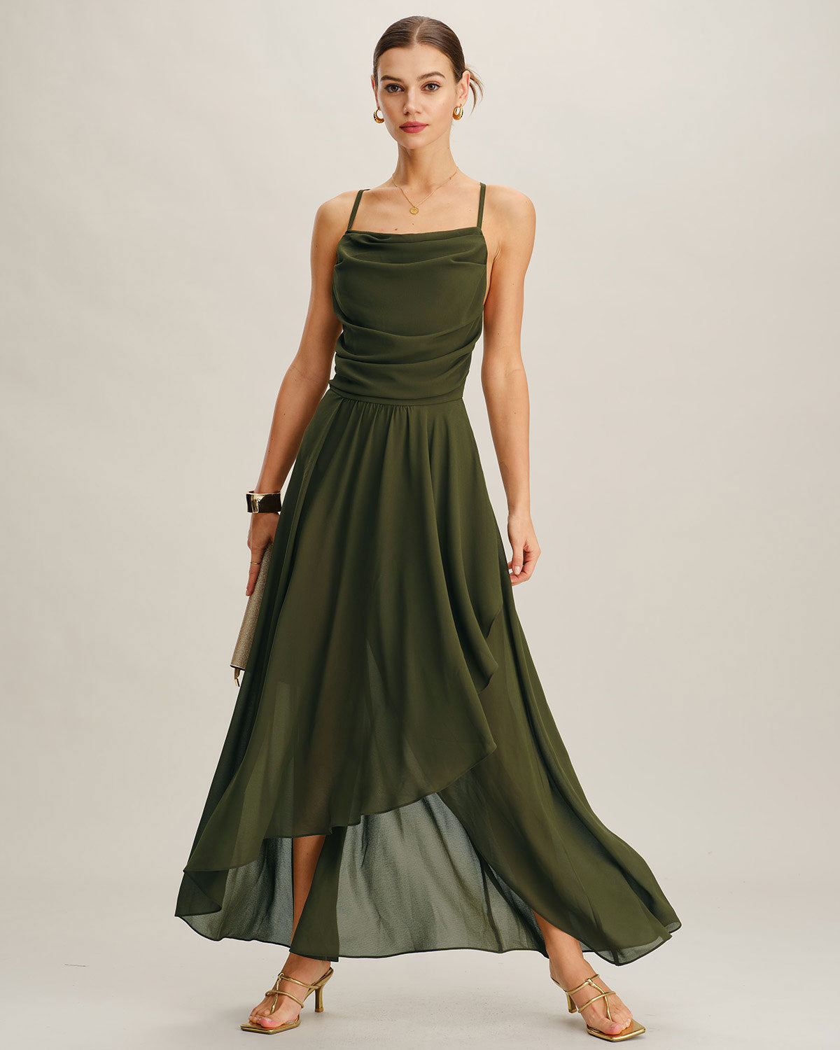 Vestido Maxi Slip A-Line de Chifón Verde