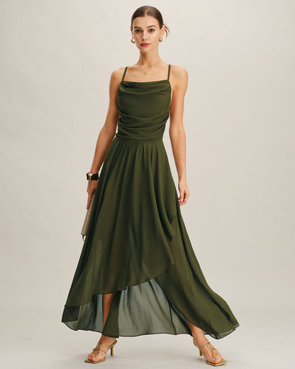 Vestido Maxi Slip A-Line de Chifón Verde