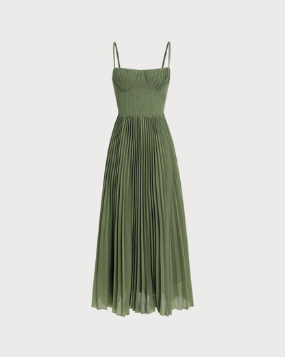Vestido Maxi Flowy con Escote Corazón en Verde