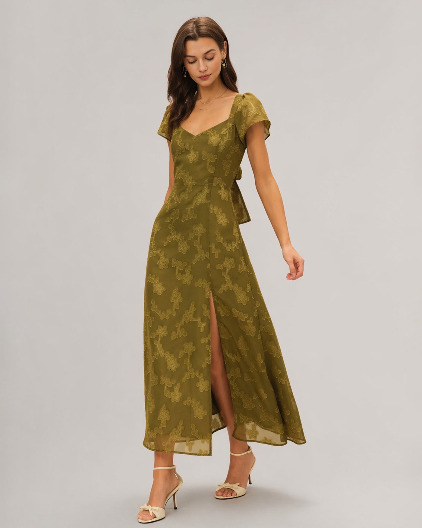 Vestido Maxi Jacquard de Escote Corazón Verde