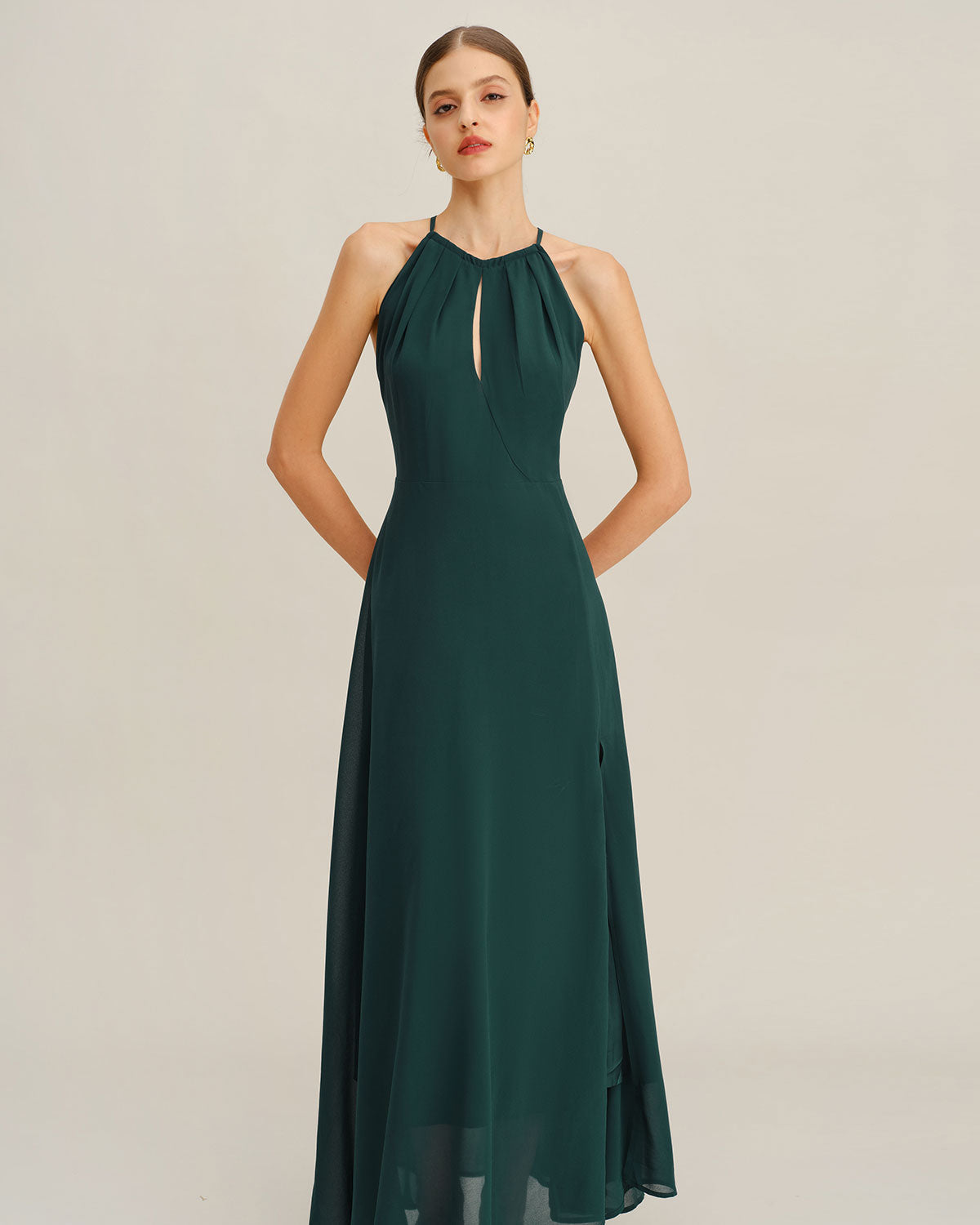 Vestido Maxi de Chiffon Verde con Abertura