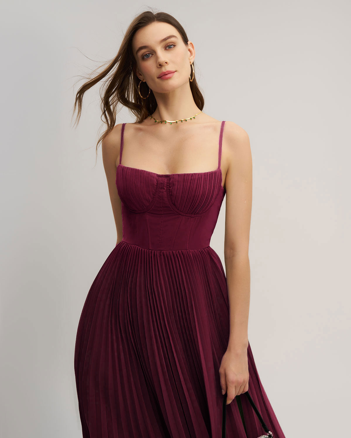 Vestido Maxi Flowy con Escote Corazón en Rojo Vino
