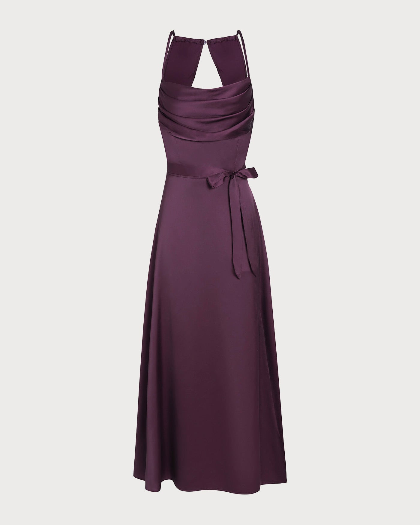 Vestido Maxi de Satén con Cuello de Cowl Morado