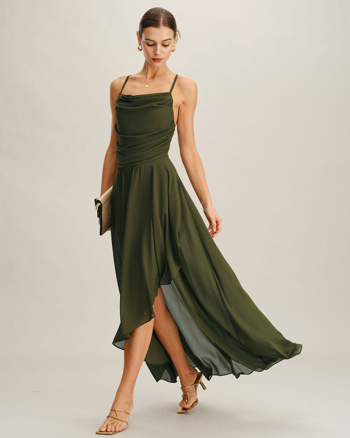 Vestido Maxi Slip A-Line de Chifón Verde