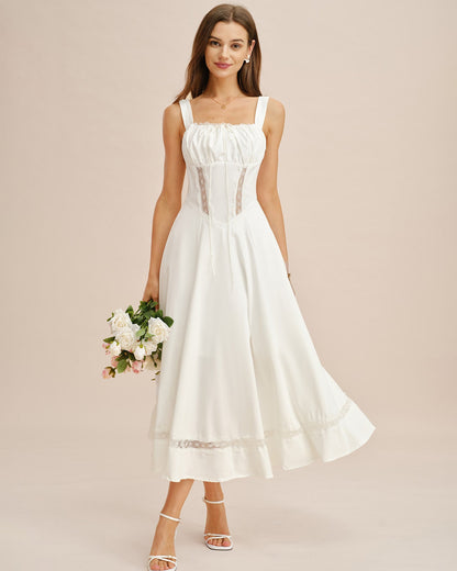 Vestido Maxi de Encaje Blanco con Apliques