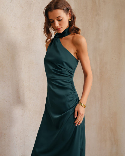 Vestido Maxi Verde Oscuro de Un Hombro