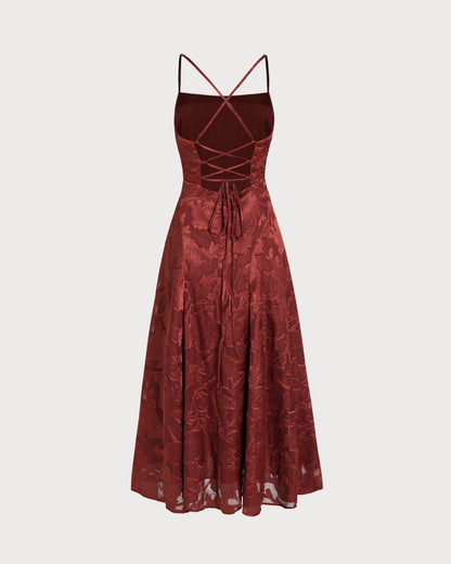 Vestido Maxi Floral Rojo Ladrillo con Cruce