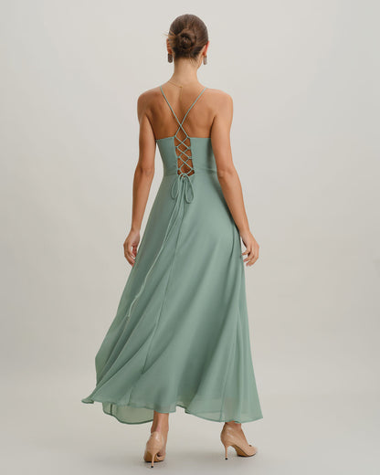 Vestido Maxi Sin Espalda A-Line Verde
