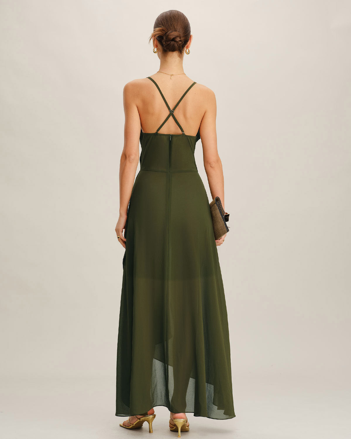 Vestido Maxi Slip A-Line de Chifón Verde