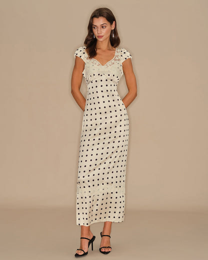 Vestido Maxi de Encaje con Lunares de Albaricoque
