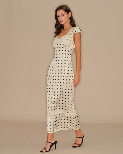 Vestido Maxi de Encaje con Lunares de Albaricoque