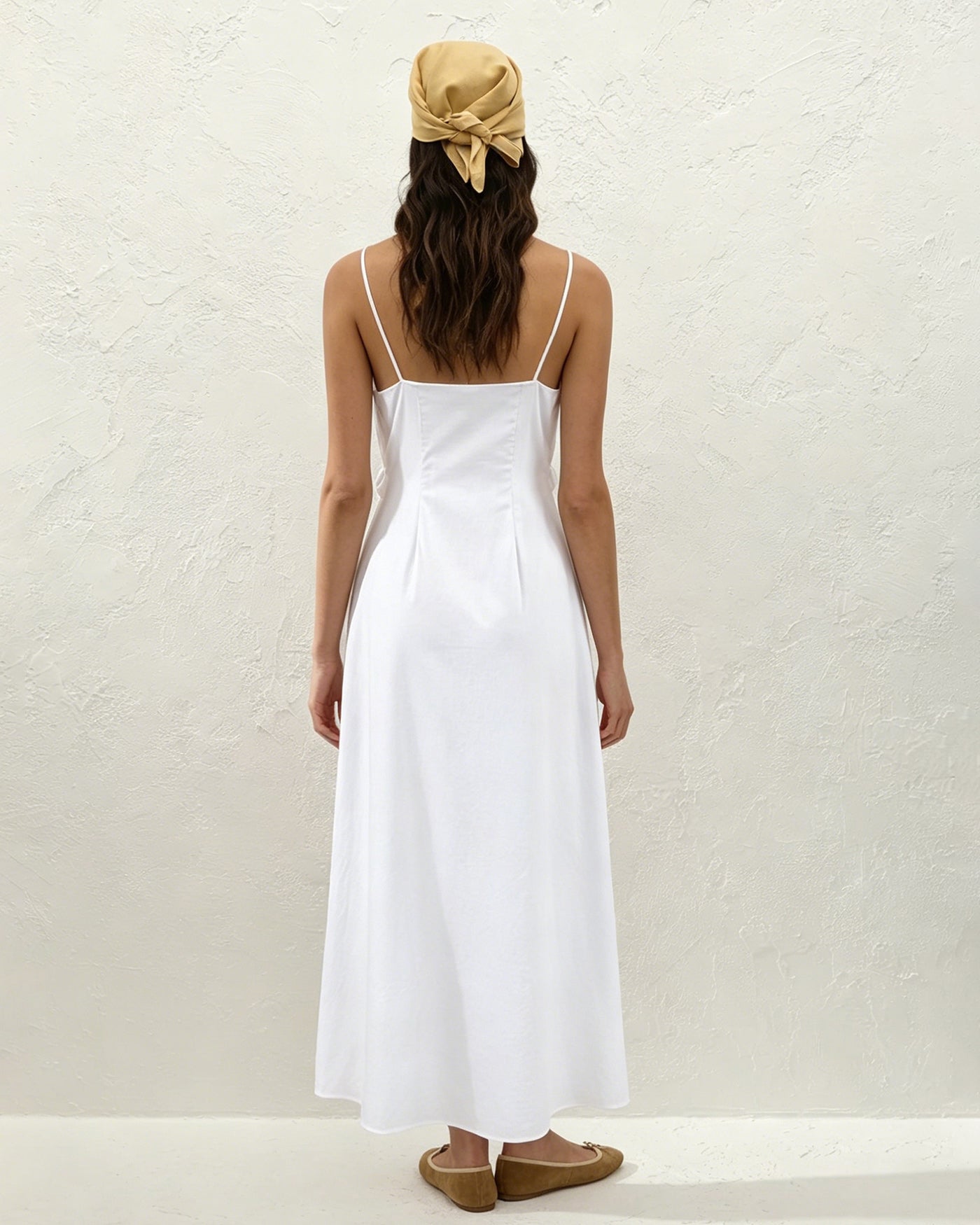 Vestido Maxi Deslizante Arrugado Blanco