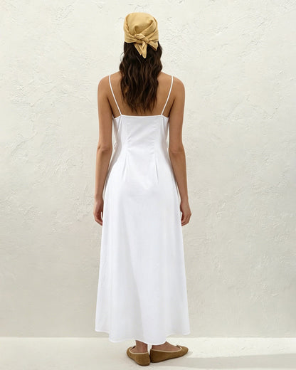 Vestido Maxi Deslizante Arrugado Blanco