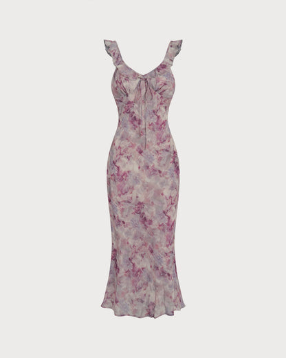 Vestido Maxi Sin Mangas A-Line con Volantes Morado