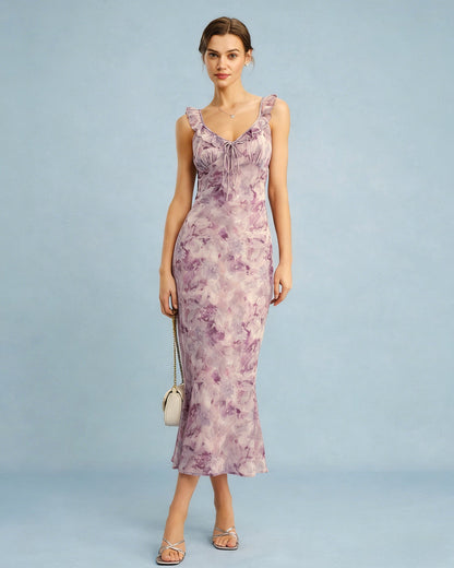 Vestido Maxi Sin Mangas A-Line con Volantes Morado