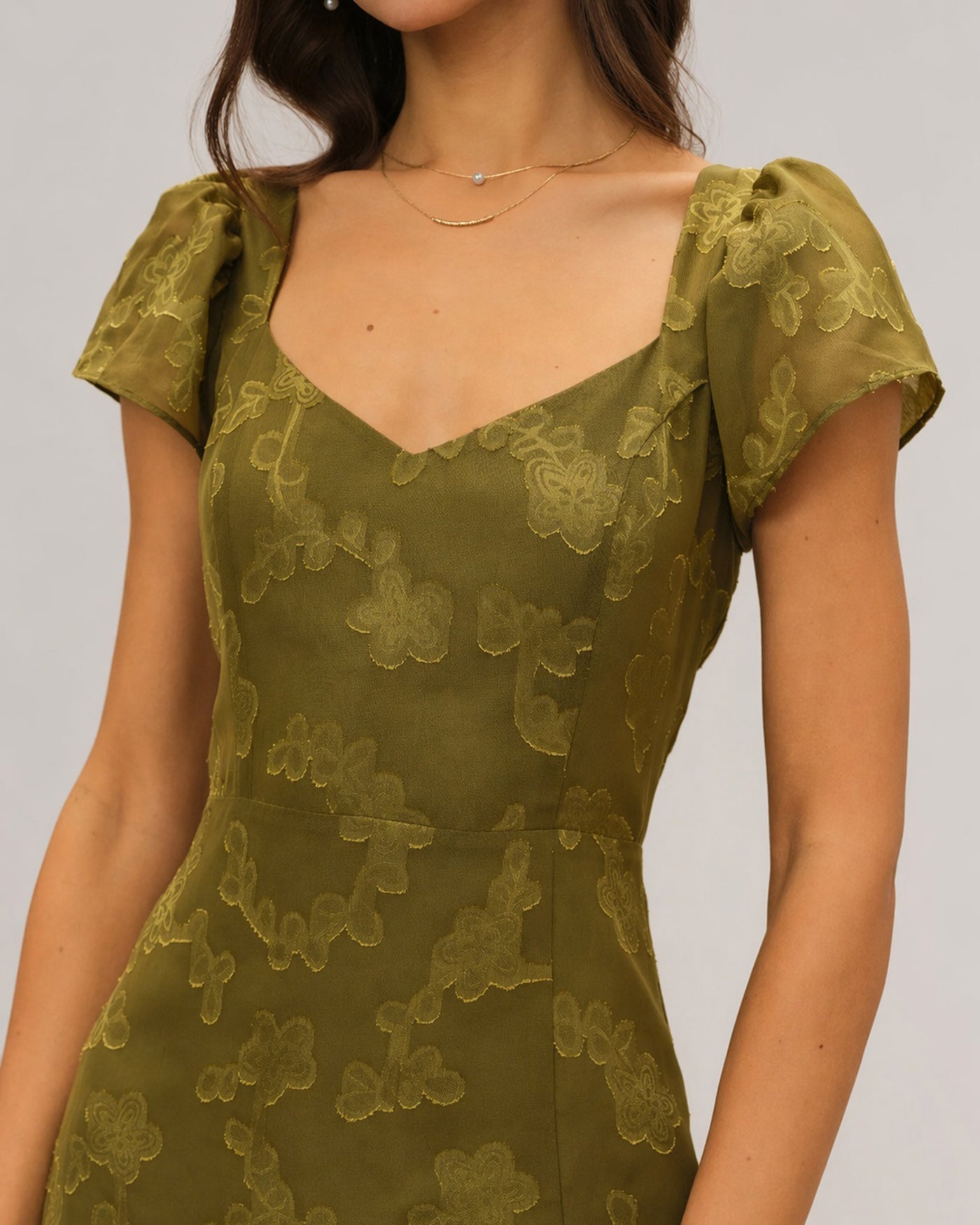 Vestido Maxi Jacquard de Escote Corazón Verde
