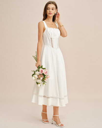 Vestido Maxi de Encaje Blanco con Apliques